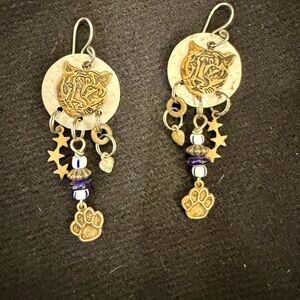 Gold and Purple Tiger Dangle Earrings